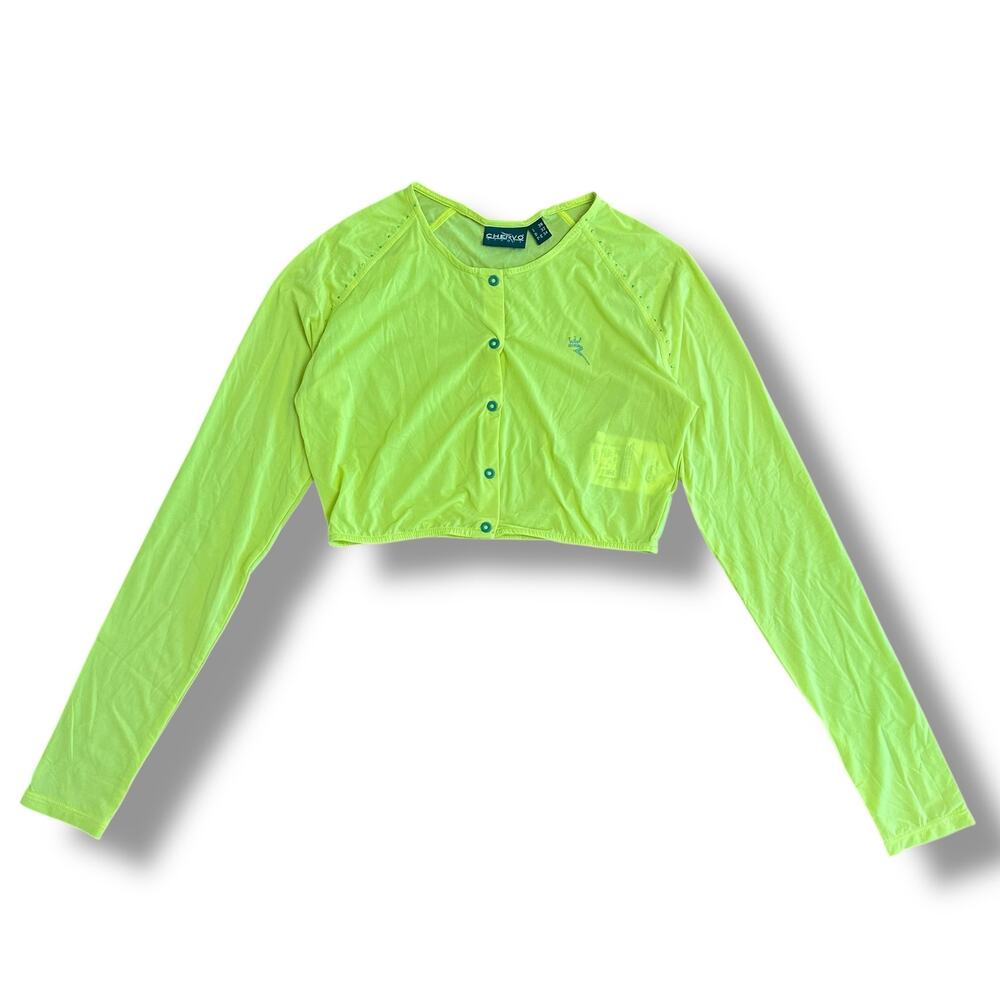 Chervò Sports Neon Yellow Cropped‎ Cardigan XS Y2K Festival Activewear Designer